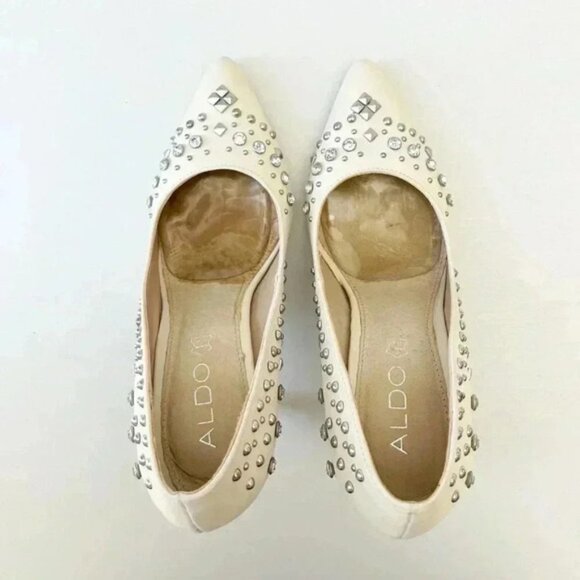 Aldo Cream Leather Pumps Pointed Toe High Heel Rhinestone Studded Stiletto 7.5 - Picture 12 of 16